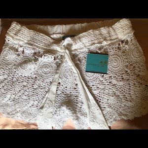 Letarte white crochet swim coverup shorts
